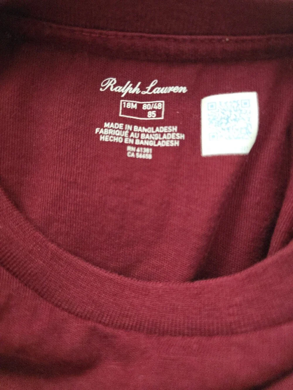 Ralph Lauren Burgundy Dark Red Wine Long-Sleeve Polo Tee with Navy Pony 18 Month
